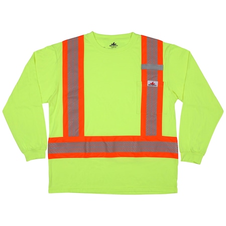 Mcr Safety Long Sleeve T-Shirt, Class 1, Type O, Polycotton, Lime, XL LTS1LXL